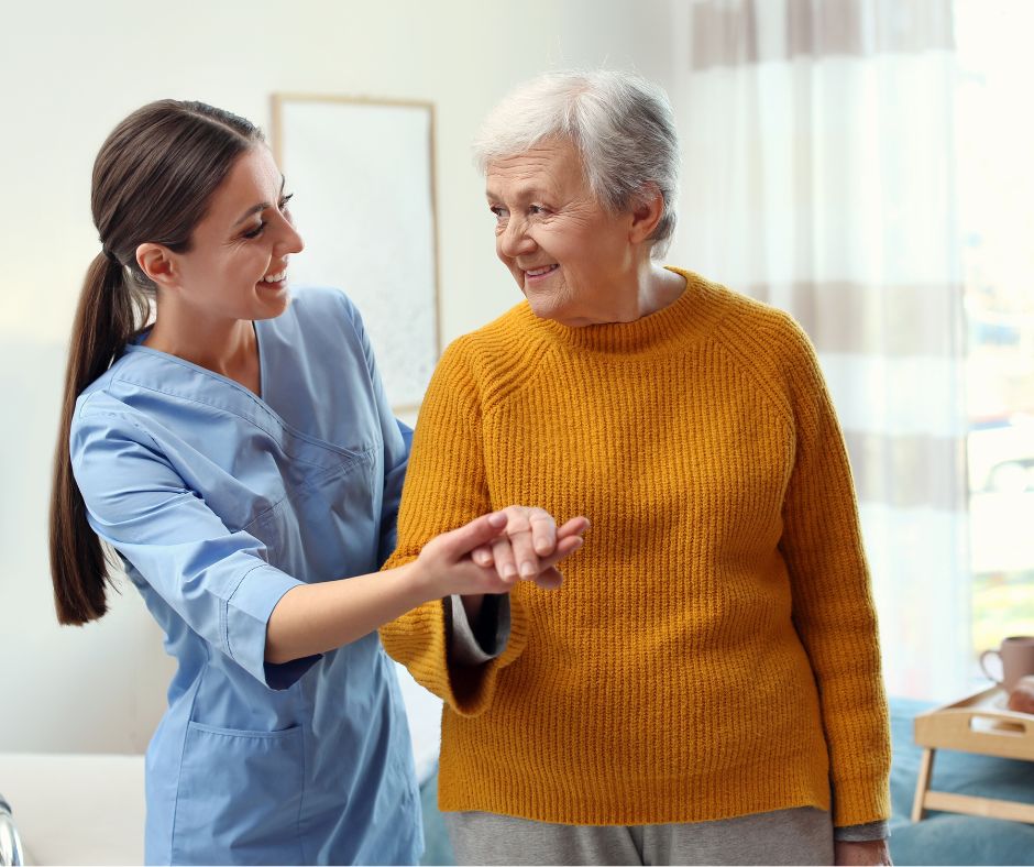 caregiver helping a senior